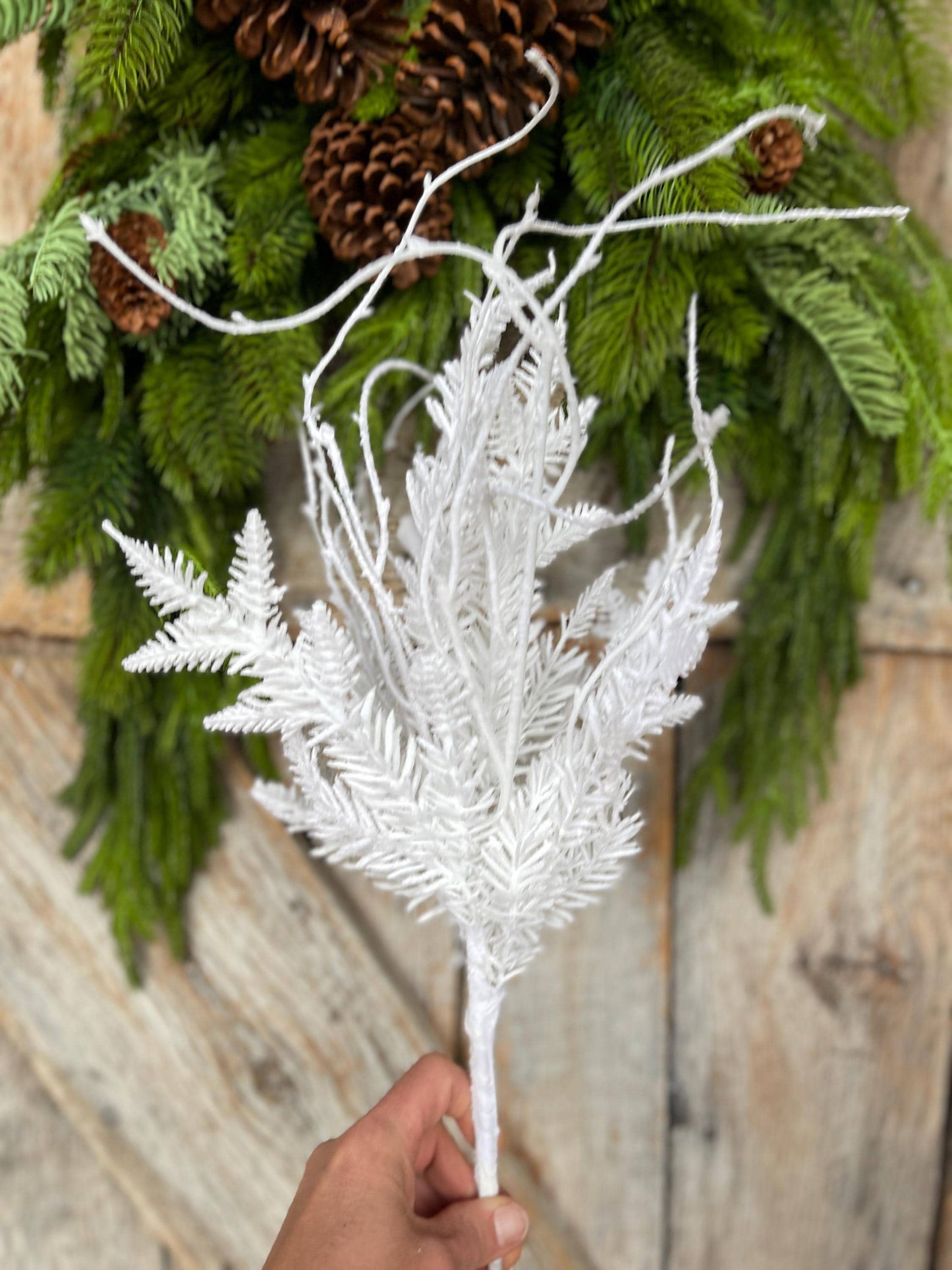 20" White Flocked Pine Greenery Bush, Christmas Greenery Bush