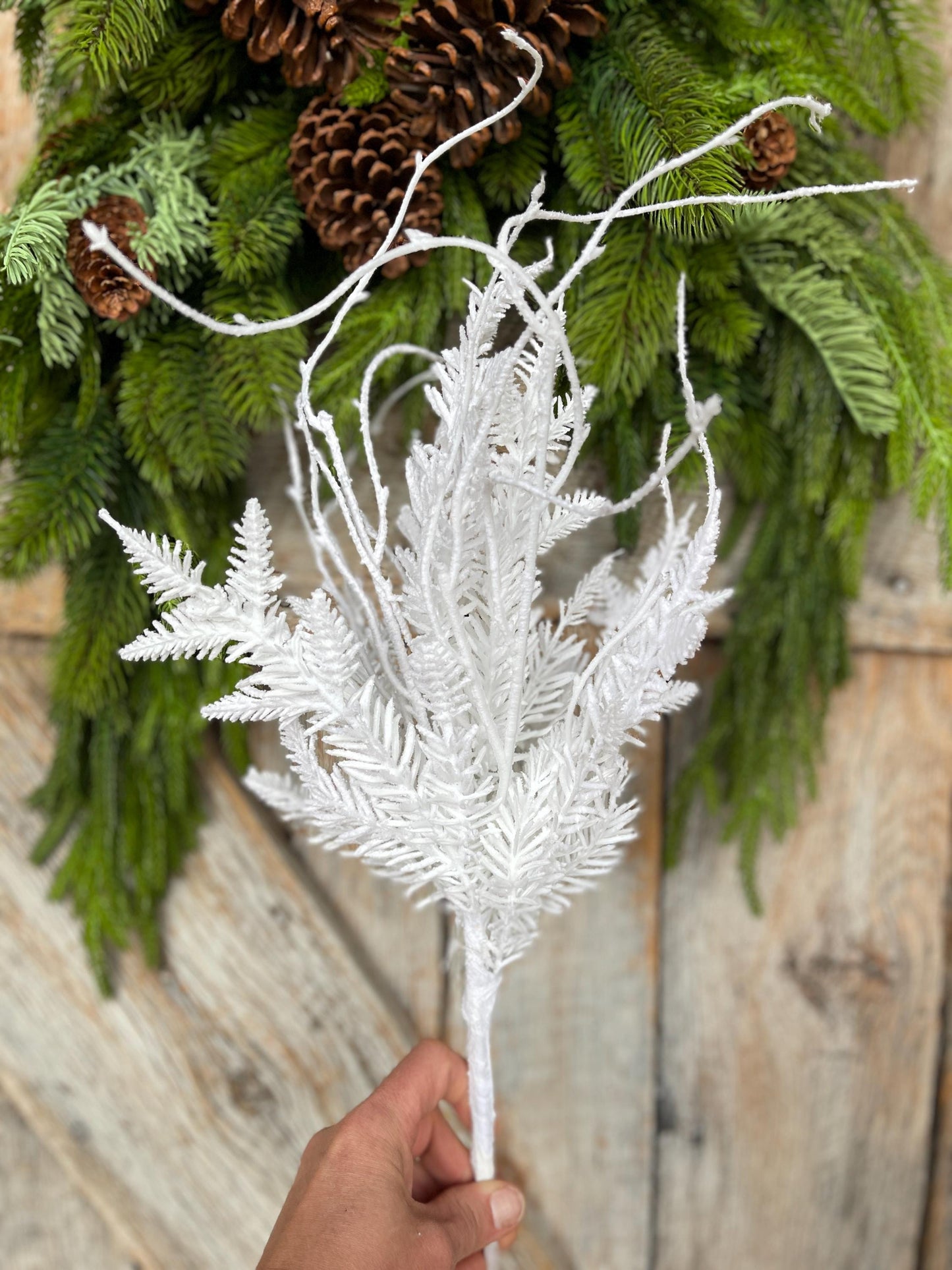 20" White Flocked Pine Greenery Bush, Christmas Greenery Bush