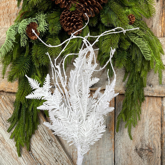 20" White Flocked Pine Greenery Bush, Christmas Greenery Bush