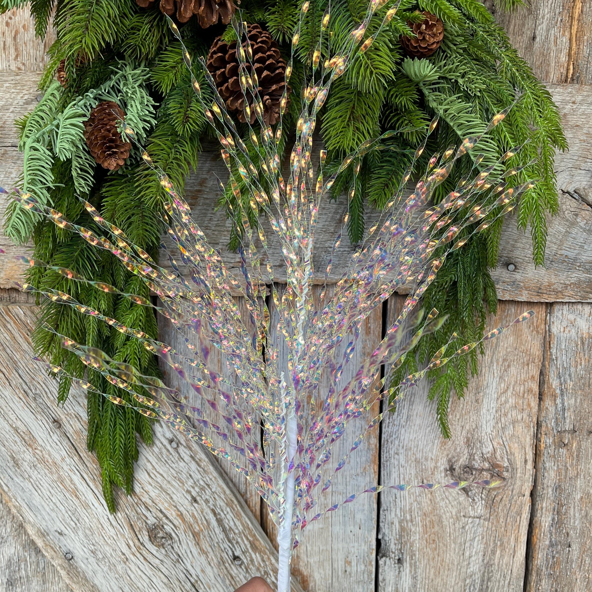 28" White Iridescent Twist Spray, Christmas Tree Topper Spray