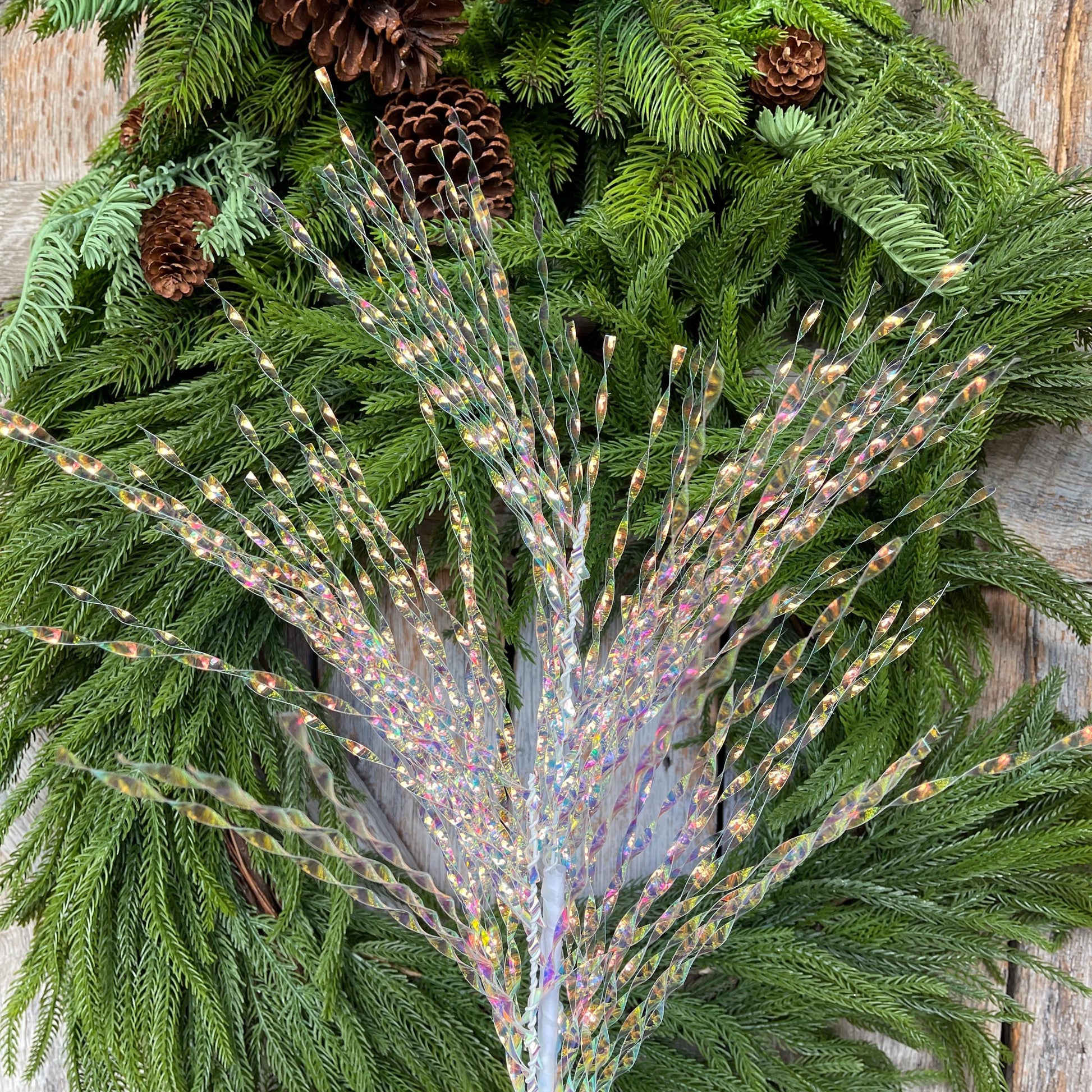 28" White Iridescent Twist Spray, Christmas Tree Topper Spray