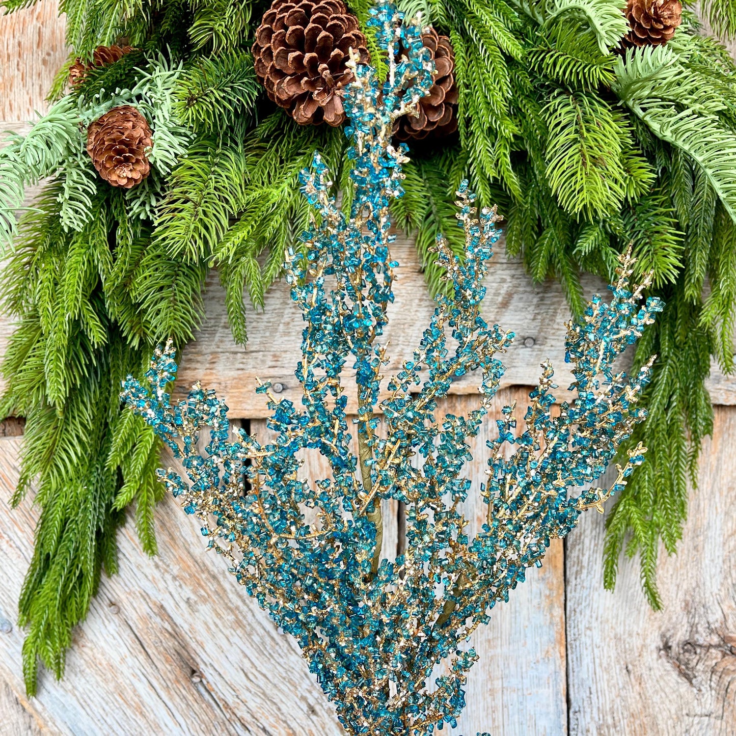 Blue Iced Twig Spray, Christmas Spray for Tree, Blue Jeweled Twig Floral Spray