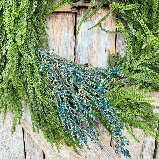 Blue Iced Twig Spray, Christmas Spray for Tree, Blue Jeweled Twig Floral Spray