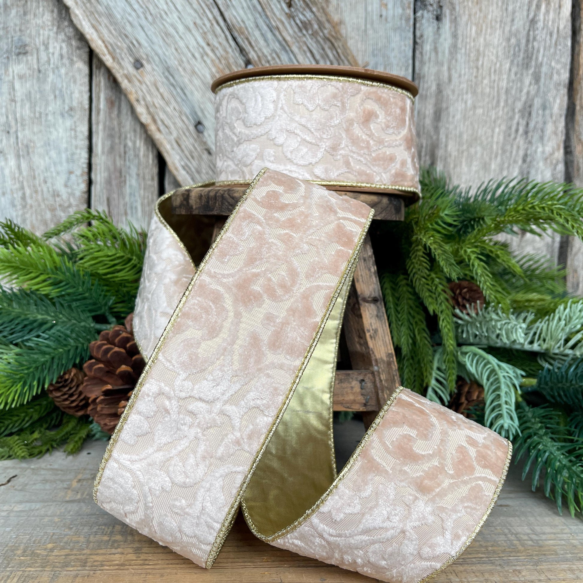 2.5" Ivory Velvet Ribbon, Ivory Ribbon, Embossed Velvet Ribbon, Christmas Ribbon, 2.5 x 10yds