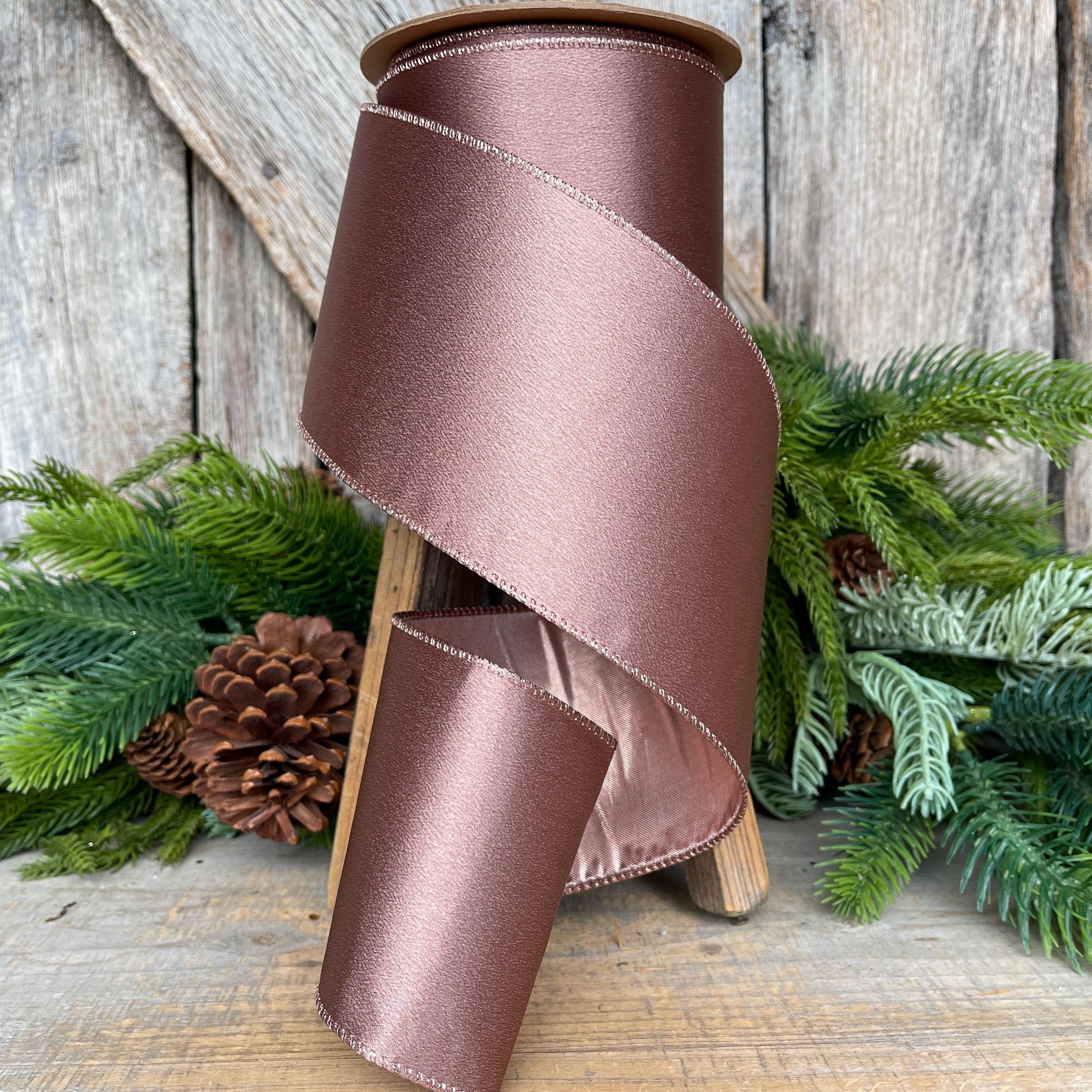 4" Rose Gold Ribbon, Rose Gold Christmas Ribbon, Metallic Ribbon