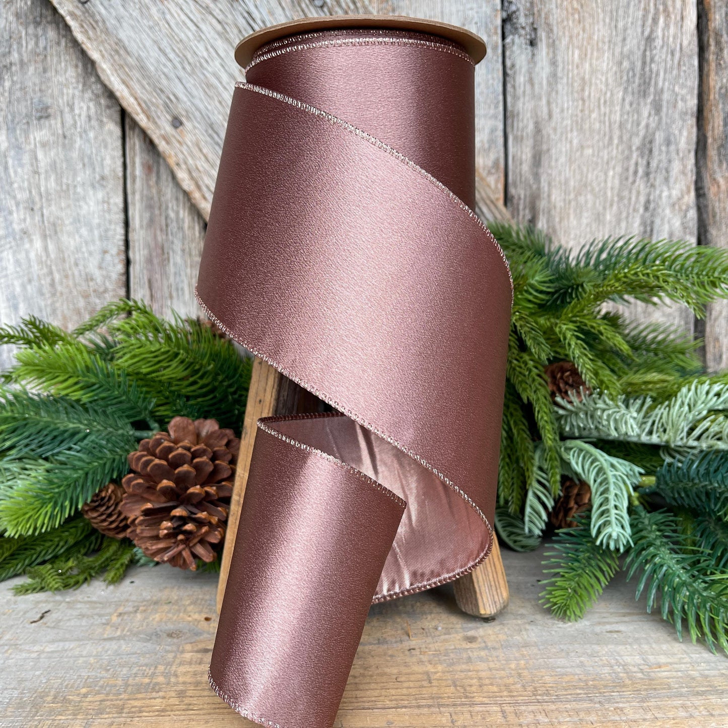 4" Rose Gold Ribbon, Rose Gold Christmas Ribbon, Metallic Ribbon