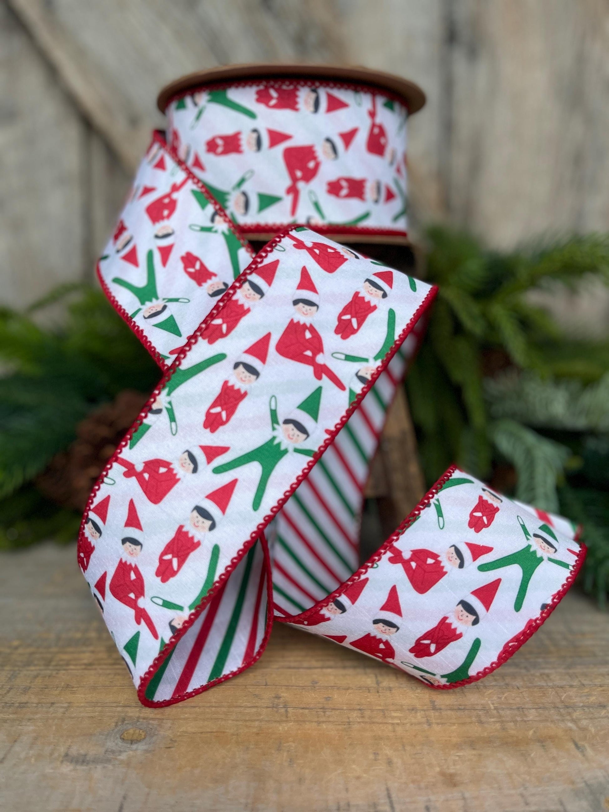 2.5" Elf Ribbon, Christmas Ribbon, Christmas Tree Elf Ribbon