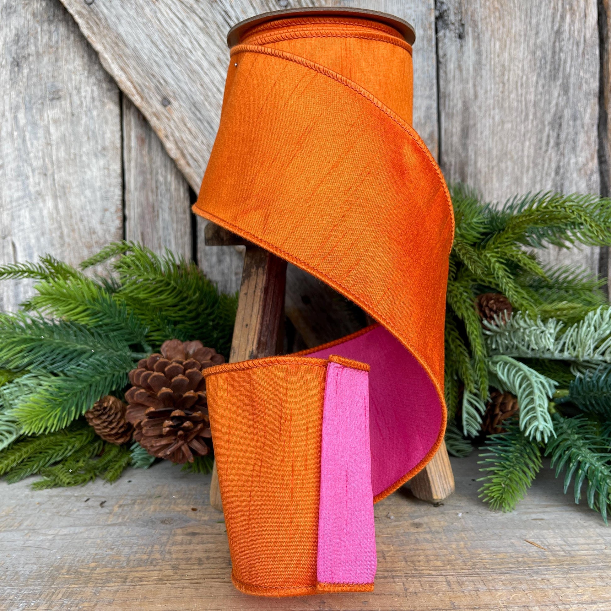 4" Orange Pink Ribbon, Wired Ribbon, Designer Ribbon