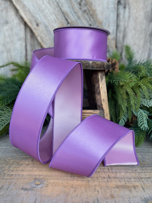 Lavender Pink Satin Wired Ribbon - Farrisilk Christmas Ribbon, 2.5" x 10yds
