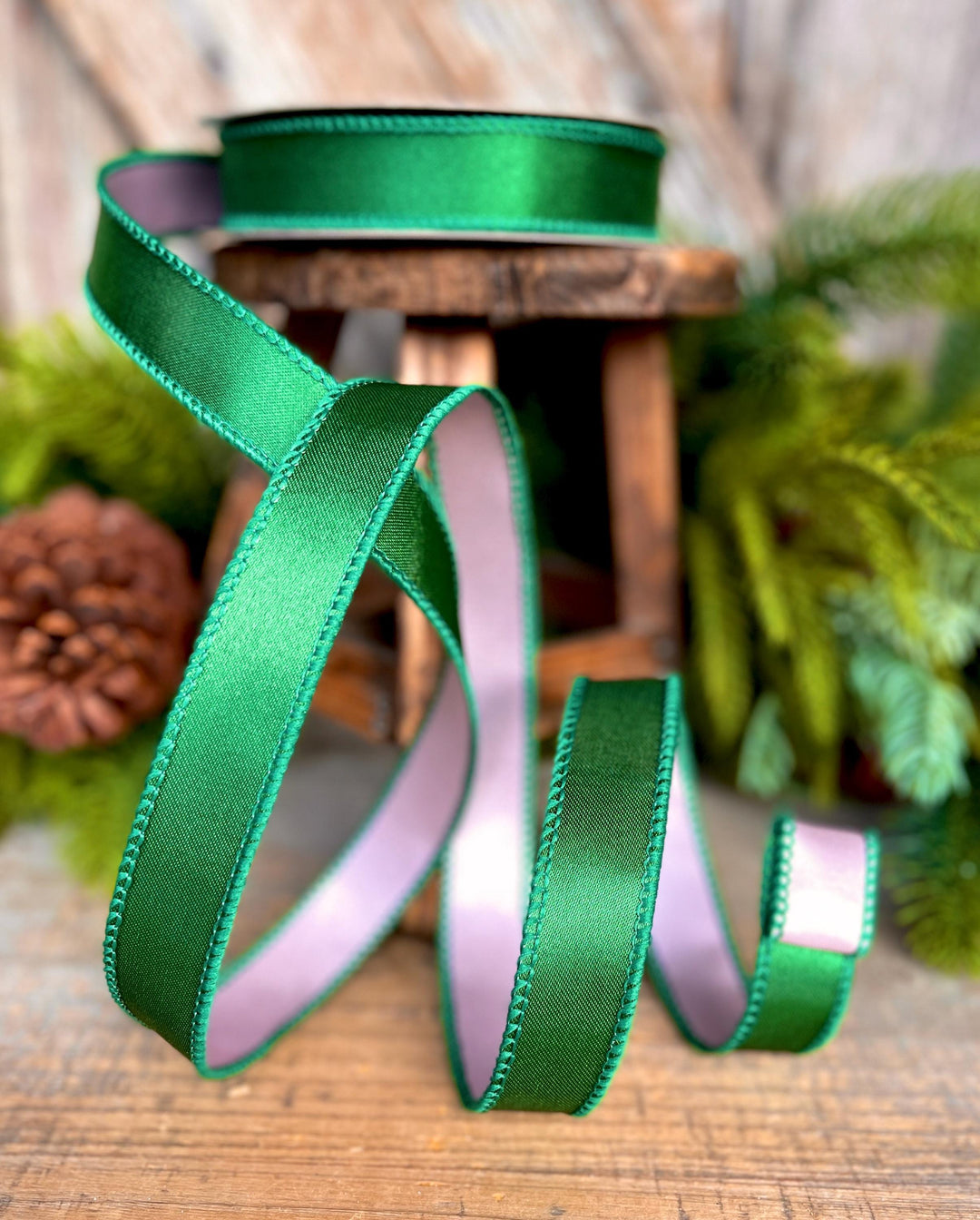 1" Green &amp; Pink Satin Ribbon, Farrisilk Ribbon, Exclusive Ribbon