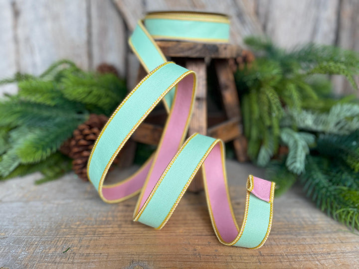 1" Green PInk Pastel Ribbon, Farrisilk Ribbon, Pretty Pastel Ribbon