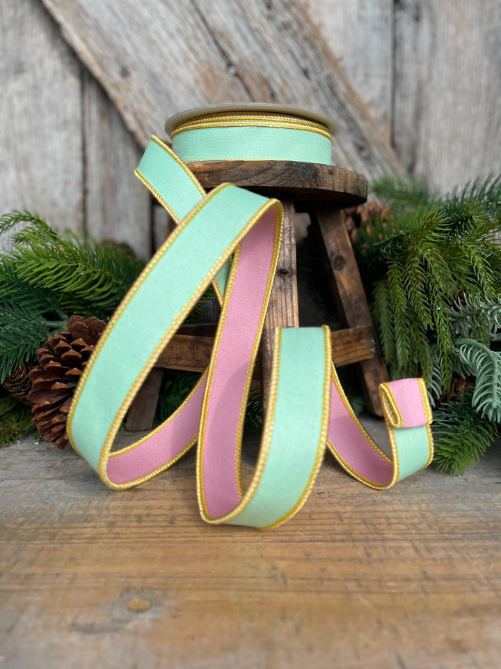 1" Green PInk Pastel Ribbon, Farrisilk Ribbon, Pretty Pastel Ribbon