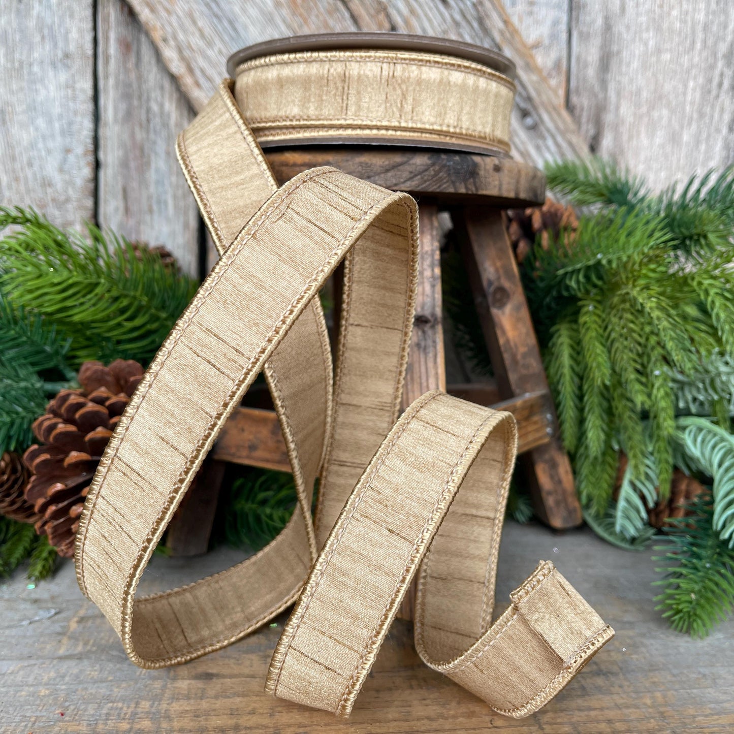 1” Gold Ribbon, Farrisilk ribbon, Gold Shimmering Silk ribbon, Christmas Ribbon