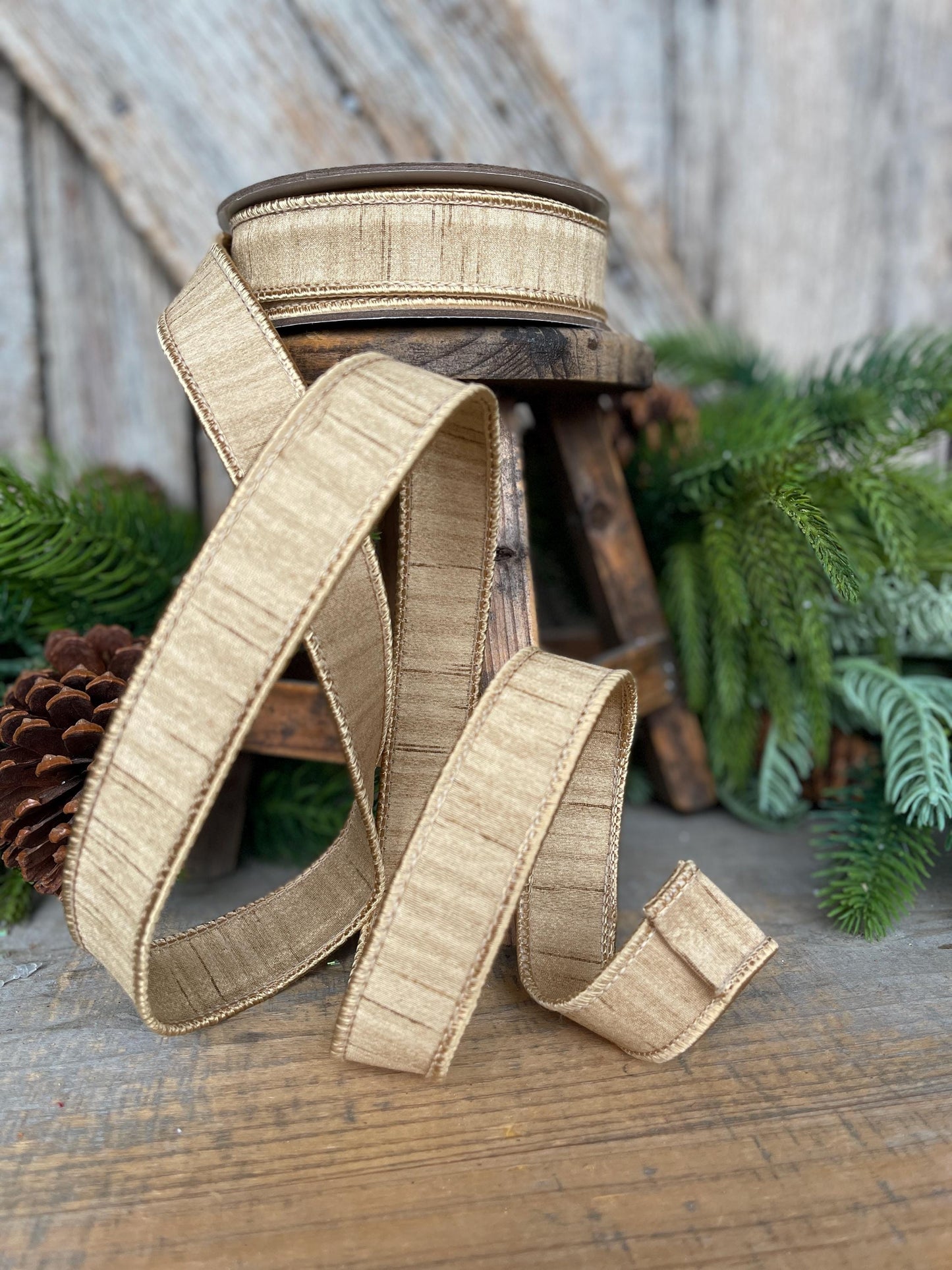 1” Gold Ribbon, Farrisilk ribbon, Gold Shimmering Silk ribbon, Christmas Ribbon