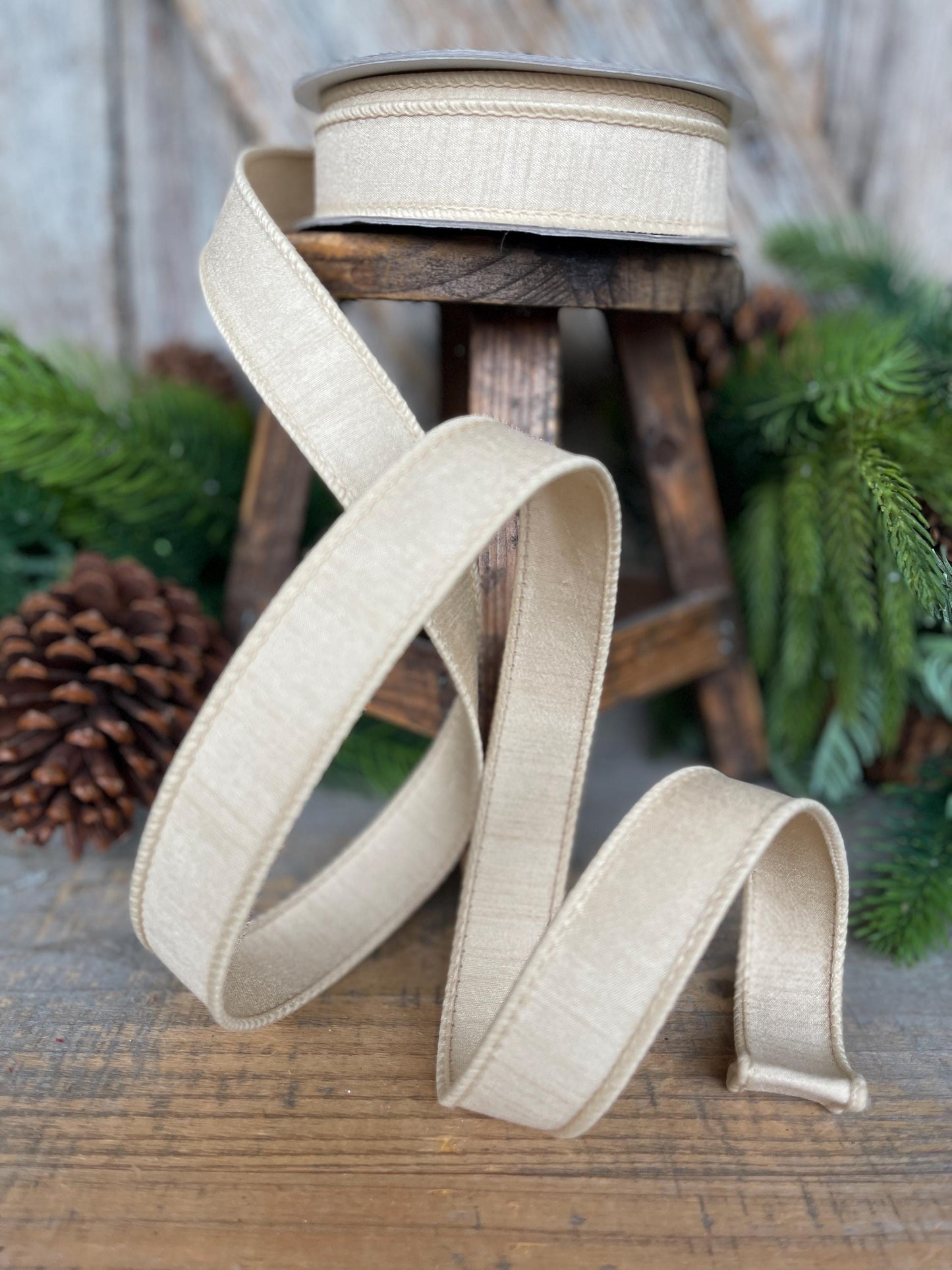 1" Beige Ivory Ribbon, Farrisilk Ribbon, Dupion Ribbon