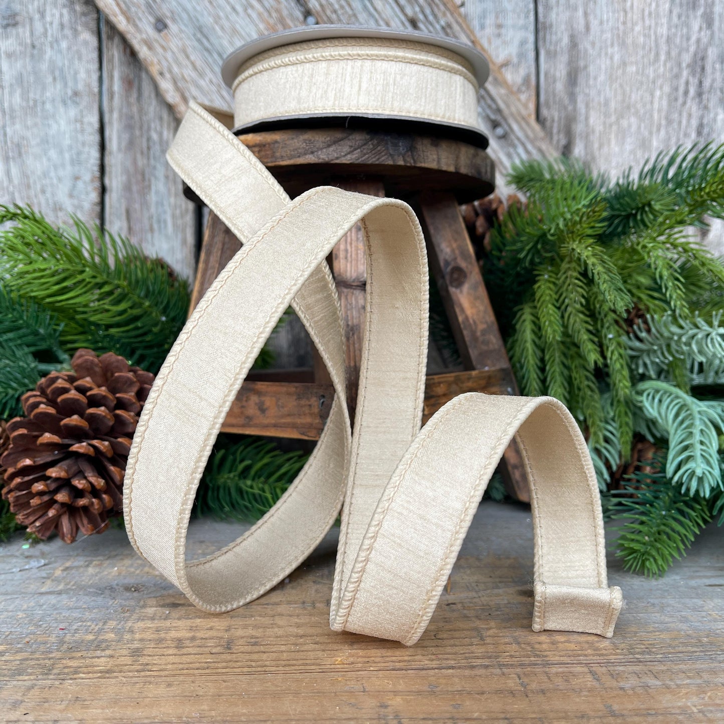 1" Beige Ivory Ribbon, Farrisilk Ribbon, Dupion Ribbon, Ivory Ribbon