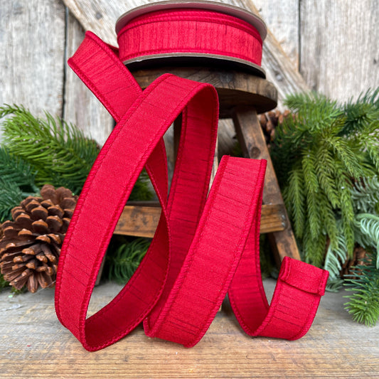 1” Red Dupion Ribbon, Farrisilk ribbon, Christmas Ribbon, Shimmering SIlk Ribbon