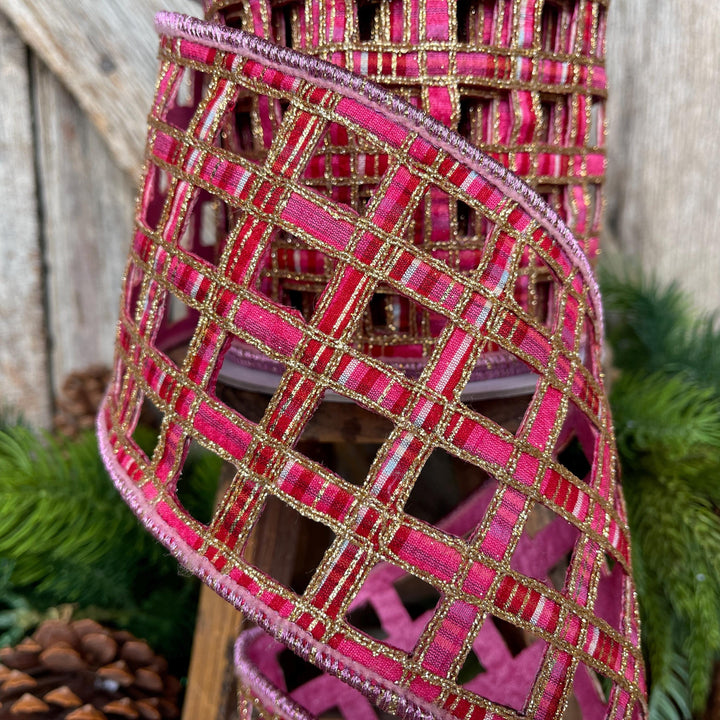 4" Pink Plaid Ribbon, Farrisilk Ribbon, Window Plaid Ribbon