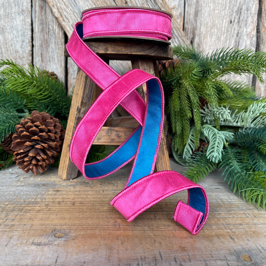 1" Pink & Blue Ribbon, Designer Ribbon, Hot Pink Ribbon, Christmas Ribbon