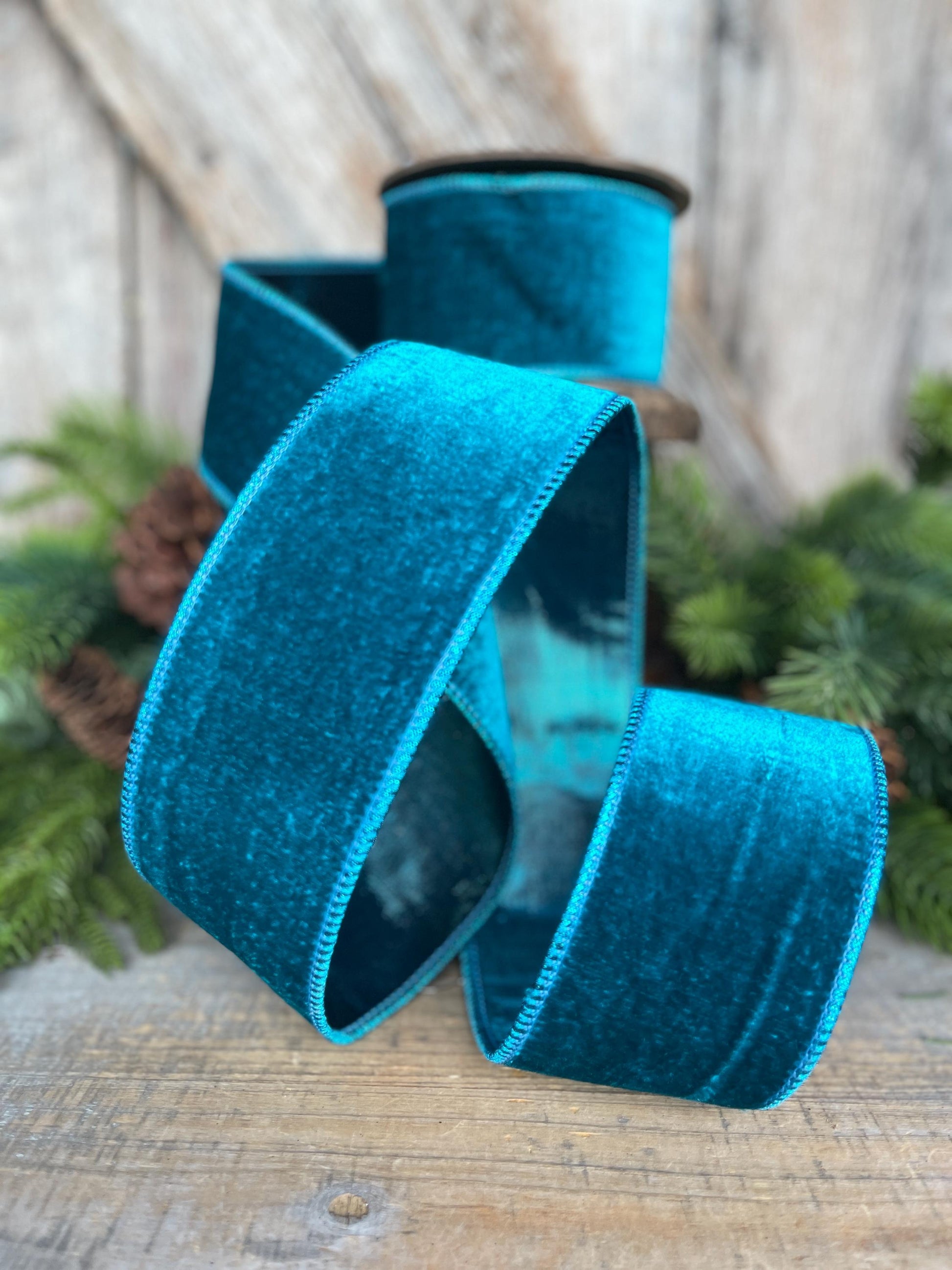 2.5" Teal Velvet RIbbon, Turquoise Velvet Ribbon, Velvet RIbbon