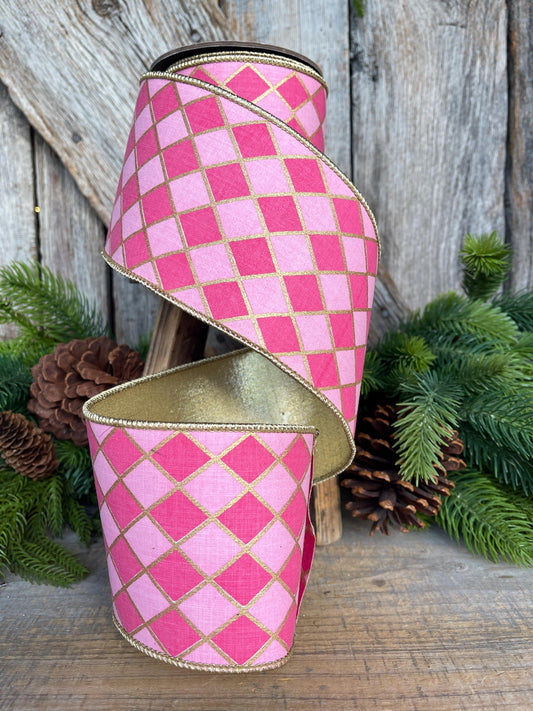 4" Pink Harlequin Ribbon, Wired Ribbon, Designer Ribbon