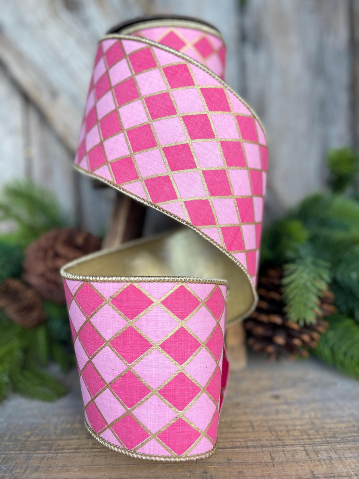 4" Pink Harlequin Ribbon, Wired Ribbon, Designer Ribbon