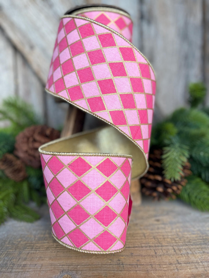 4" Pink Harlequin Ribbon, Wired Ribbon, Designer Ribbon
