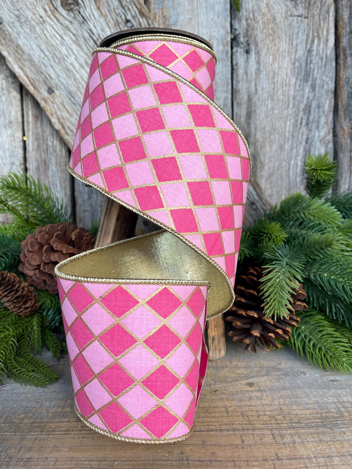 4" Pink Harlequin Ribbon, Wired Ribbon, Designer Ribbon