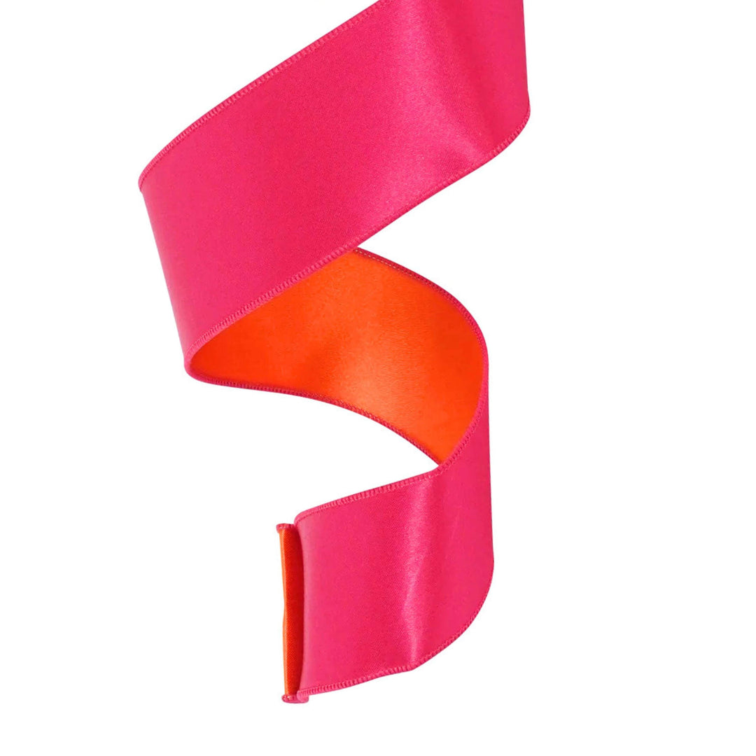 2.5" Pink Orange Satin Ribbon, Farrisilk Ribbon, Wired Ribbon