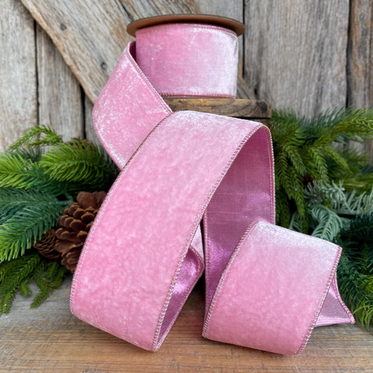 2.5" Pink Velvet Ribbon, baby pink velvet ribbon, light pink velvet ribbon, christmas ribbon