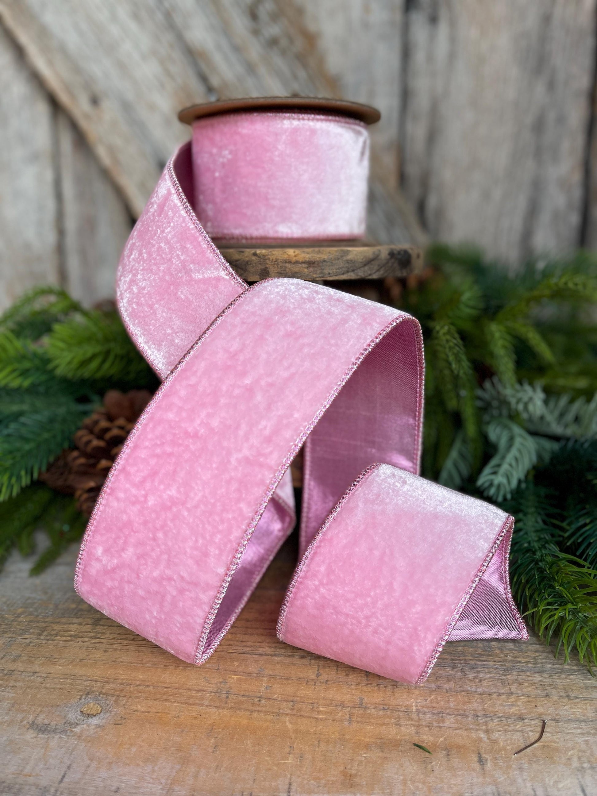 2.5" Pink Velvet Ribbon, baby pink velvet ribbon, light pink velvet ribbon, christmas ribbon