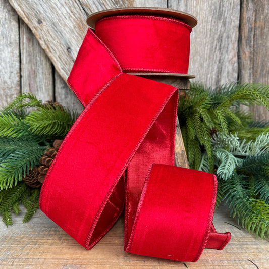 2.5" Red Velvet Ribbon, Red Christmas Tree Ribbon, Red Ribbon, Christmas Ribbon