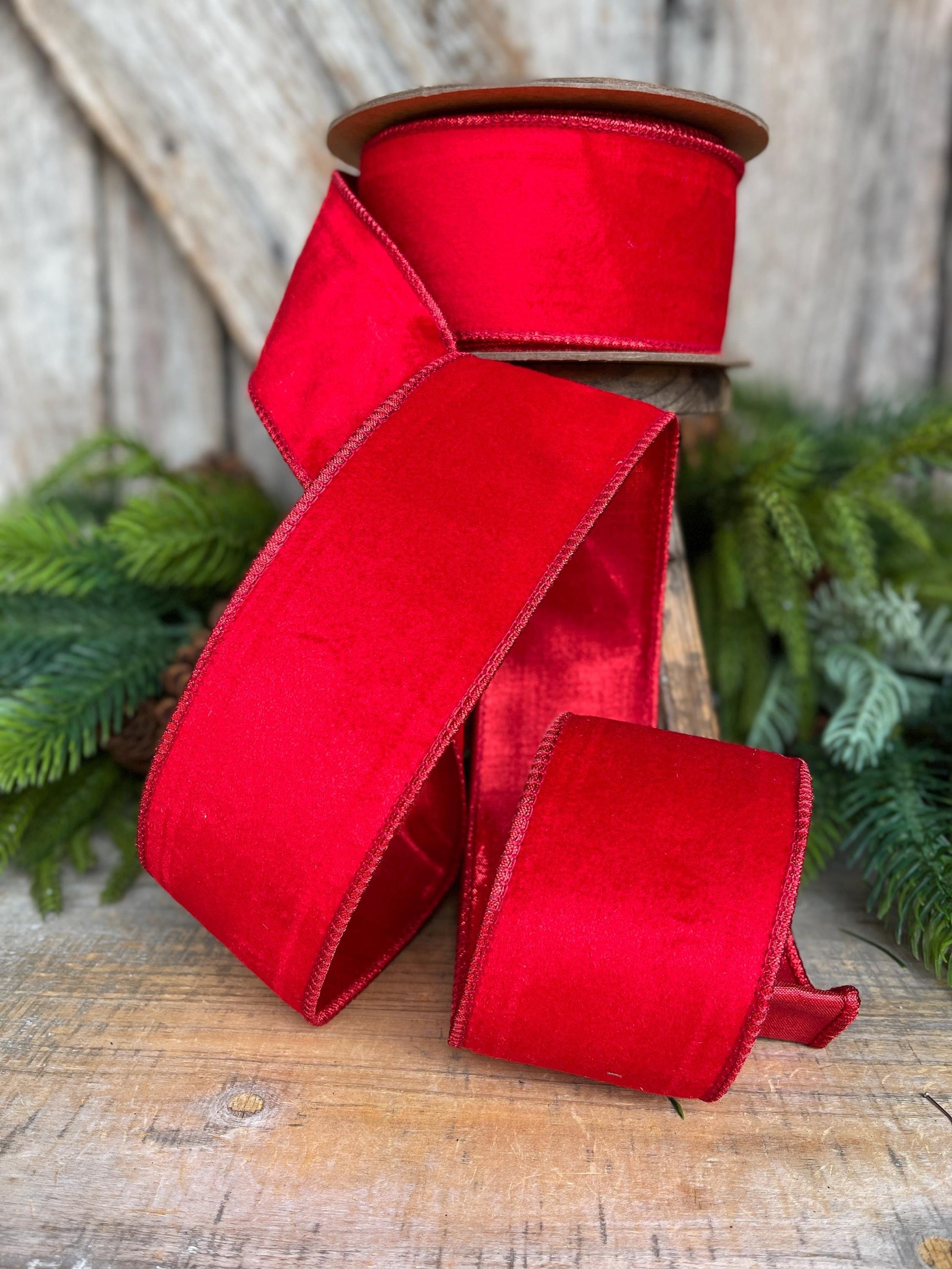 2.5" Red Velvet Ribbon, Red Christmas Tree Ribbon, Red Ribbon, Christmas Ribbon