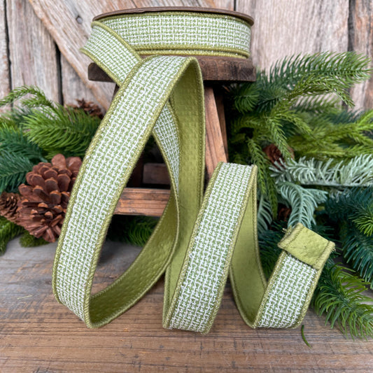 1" Moss Green Textured Ribbon, Green Ribbon, Christmas Ribbon