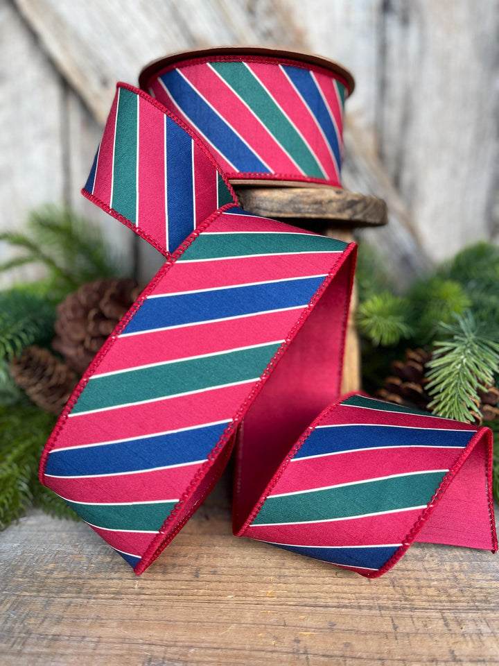 Red Green Blue Striped Christmas Ribbon: Wired Edge, 2.5" x 10 yds, 9651W-039-63E