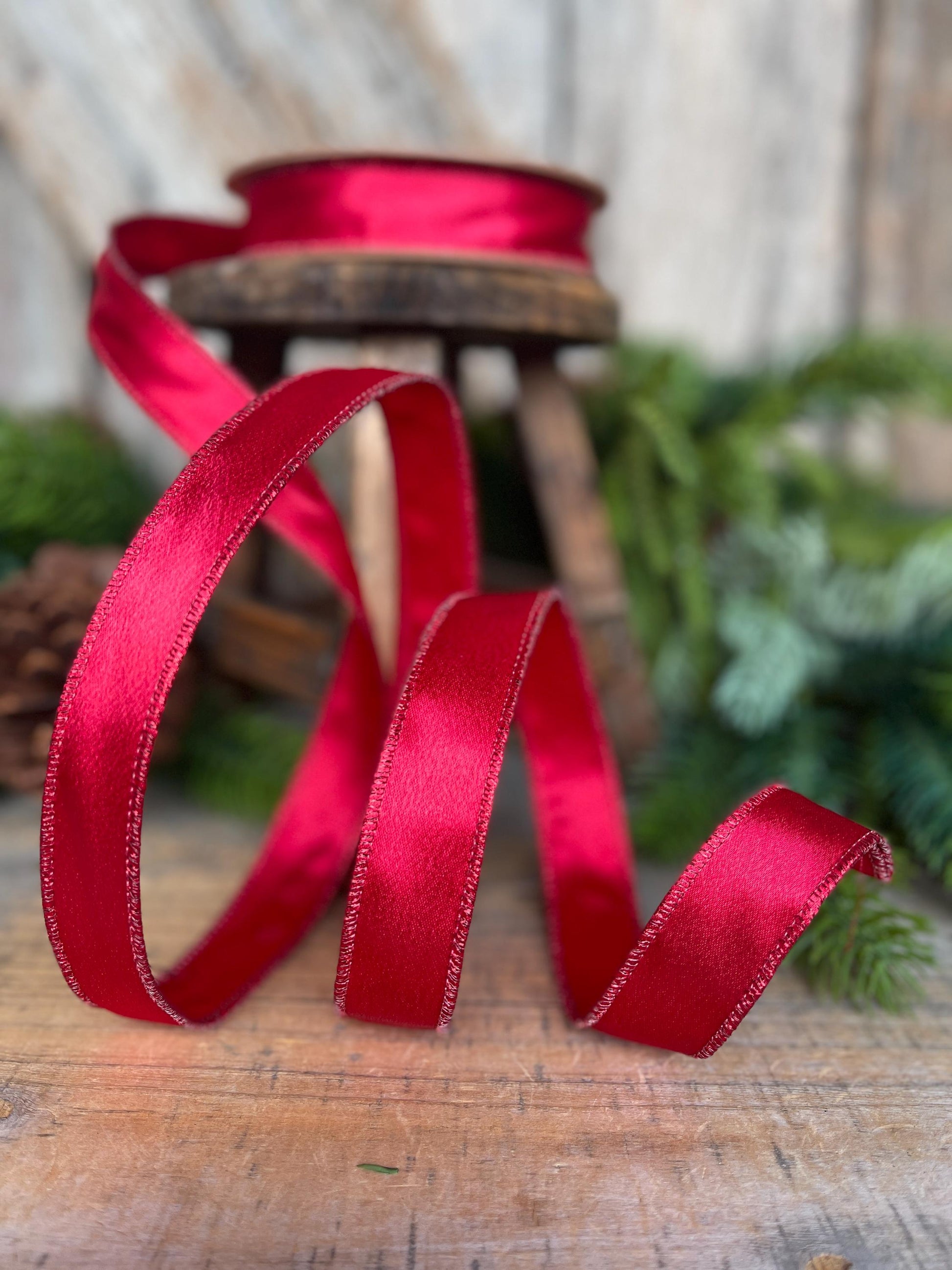 1" Red Satin Shimmer Ribbon, Christmas Ribbon, Red Ribbon