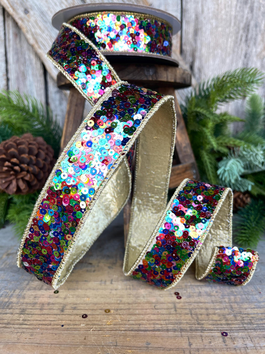1" Sequin Ribbon, Multi Colored Sequin Ribbon, Christmas Ribbon