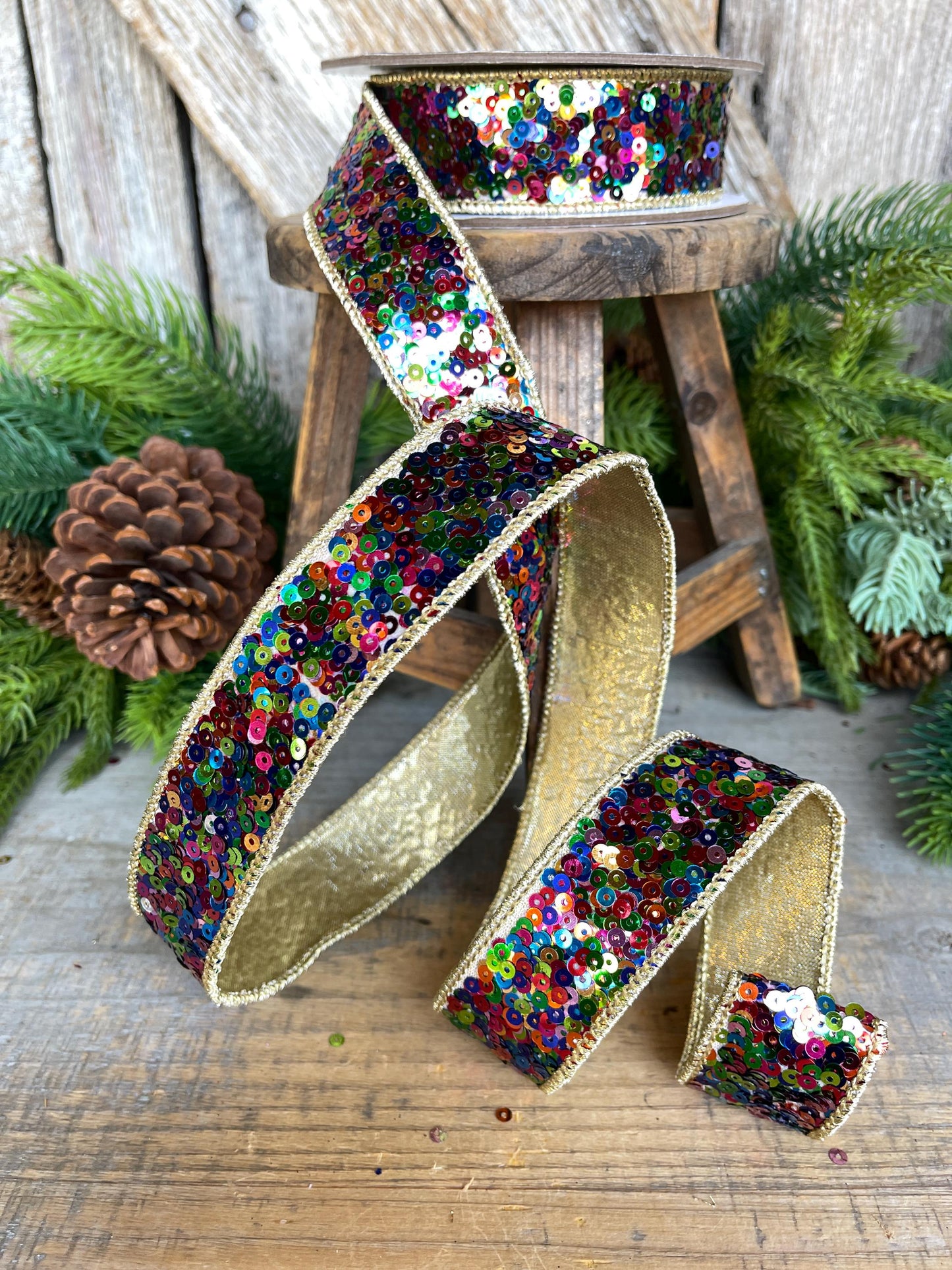 1" Sequin Ribbon, Multi Colored Sequin Ribbon, Christmas Ribbon, Party Ribbon, RK798-32