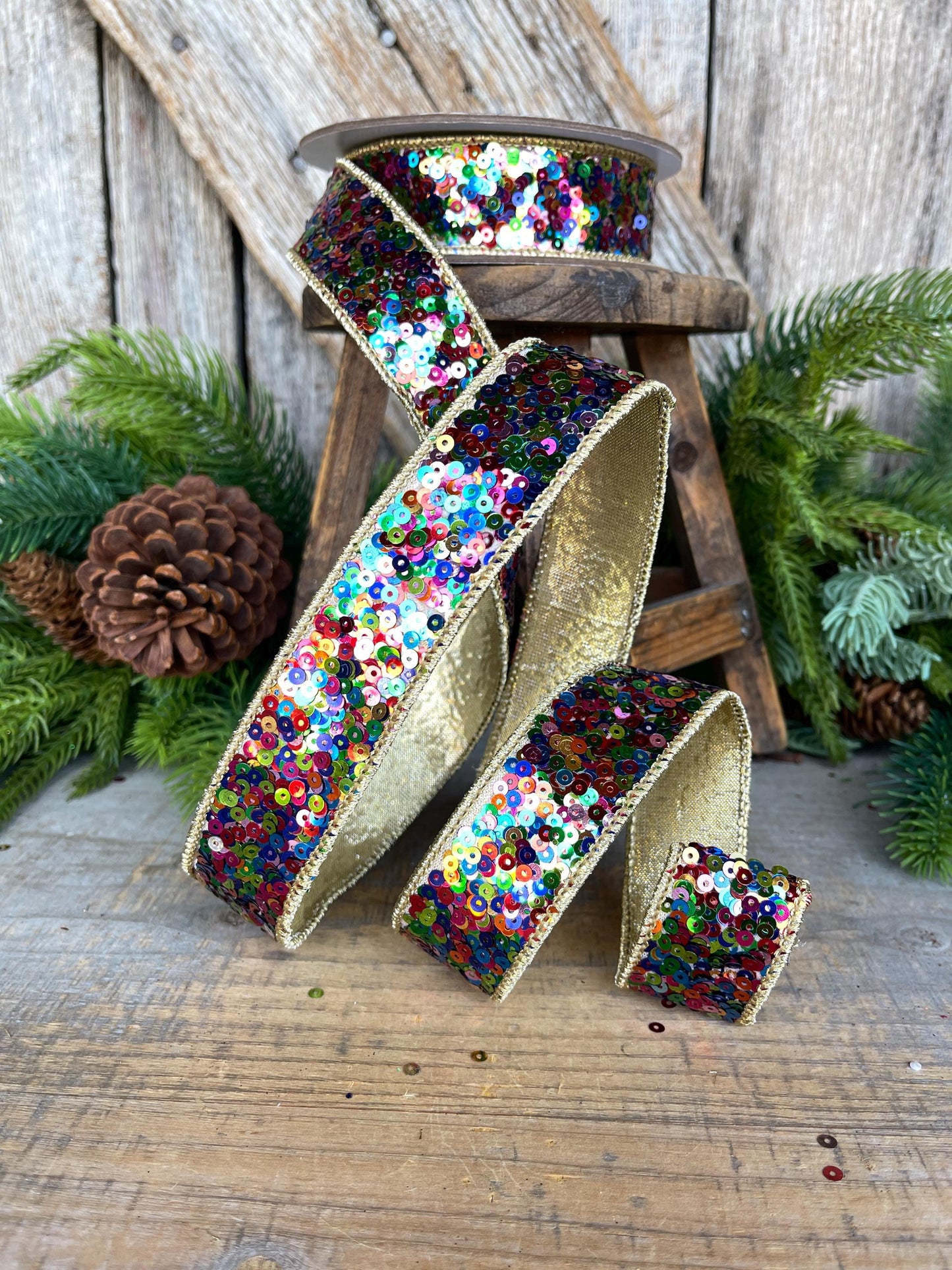 1" Sequin Ribbon, Multi Colored Sequin Ribbon, Christmas Ribbon, Party Ribbon, RK798-32