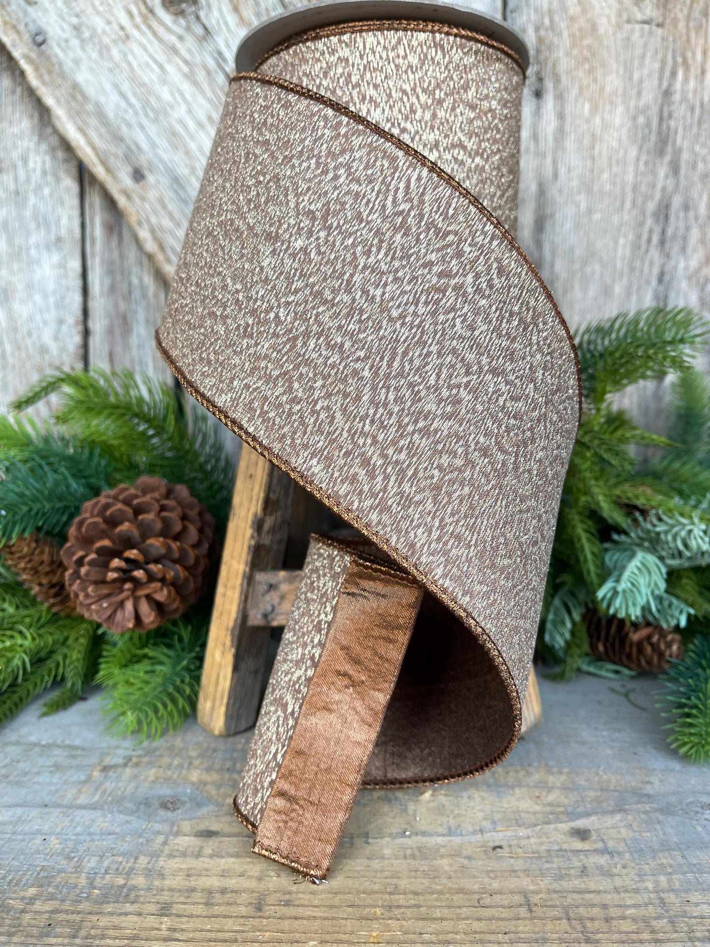 4” Brown Ribbon, Cappuccino Colored ribbon, Stardust ribbon, Christmas Ribbon, Woodsy Ribbon, RK802-29