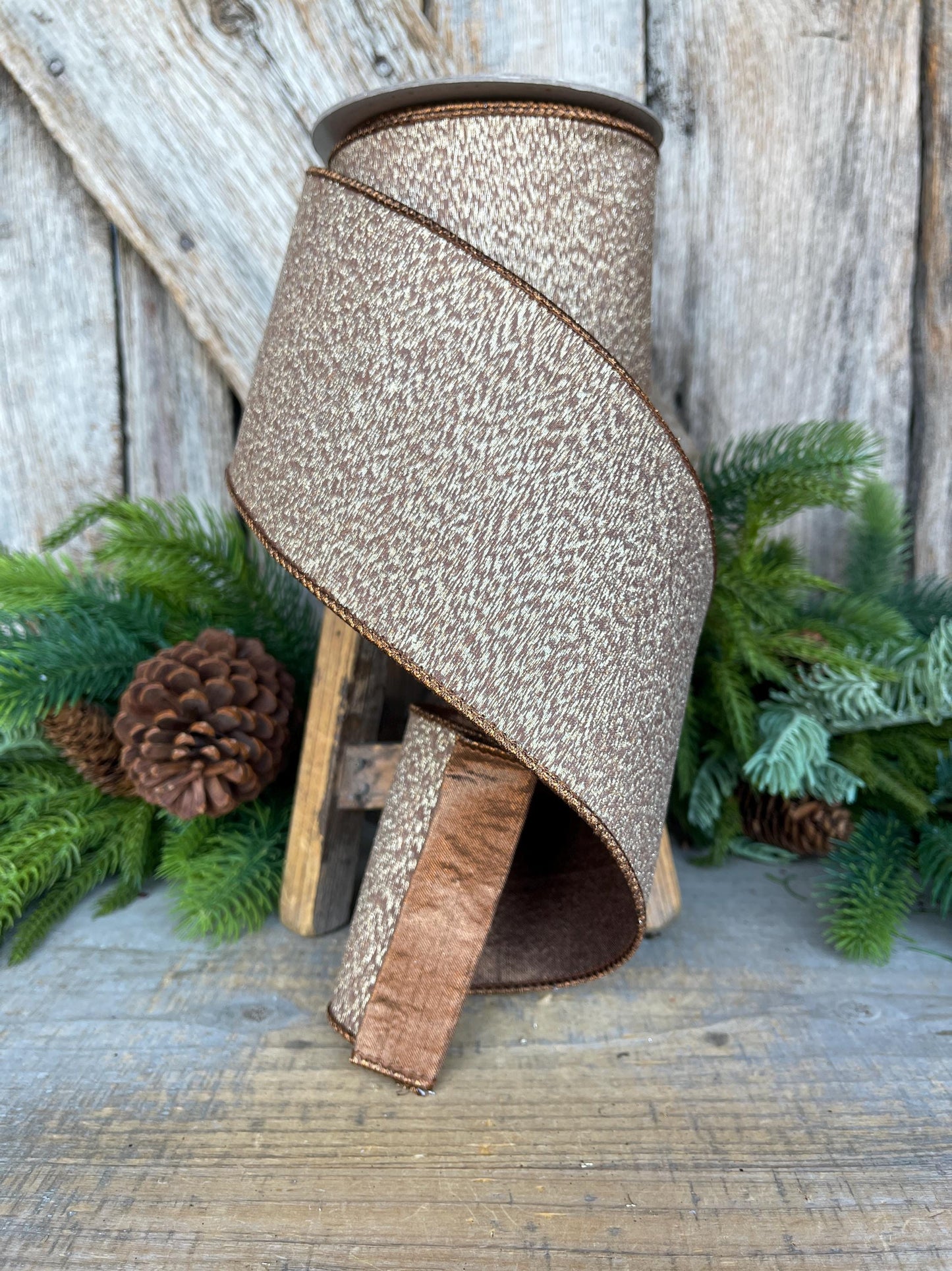 4” Brown Ribbon, Cappuccino Colored ribbon, Stardust ribbon, Christmas Ribbon, Woodsy Ribbon, RK802-29