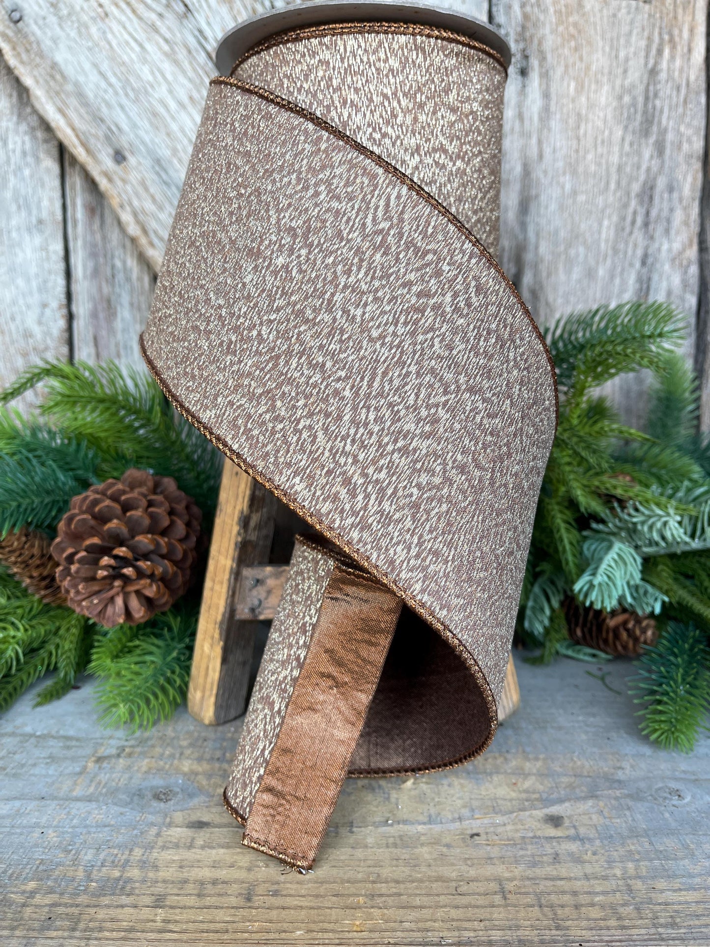 4” Brown Ribbon, Cappuccino Colored ribbon, Stardust ribbon, Christmas Ribbon, Woodsy Ribbon, RK802-29