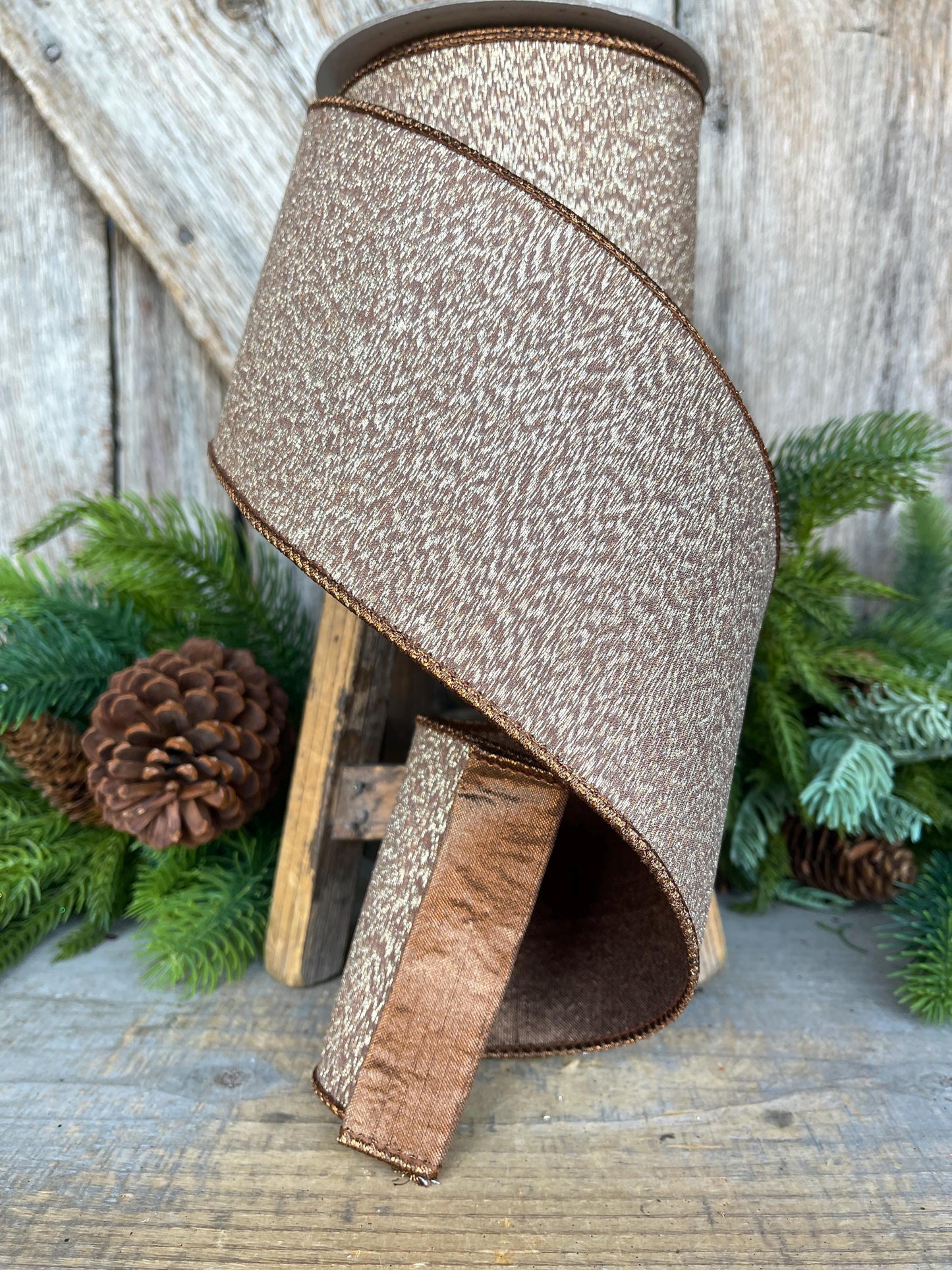 4” Brown Ribbon, Cappuccino Colored ribbon, Stardust ribbon, Christmas Ribbon, Woodsy Ribbon, RK802-29
