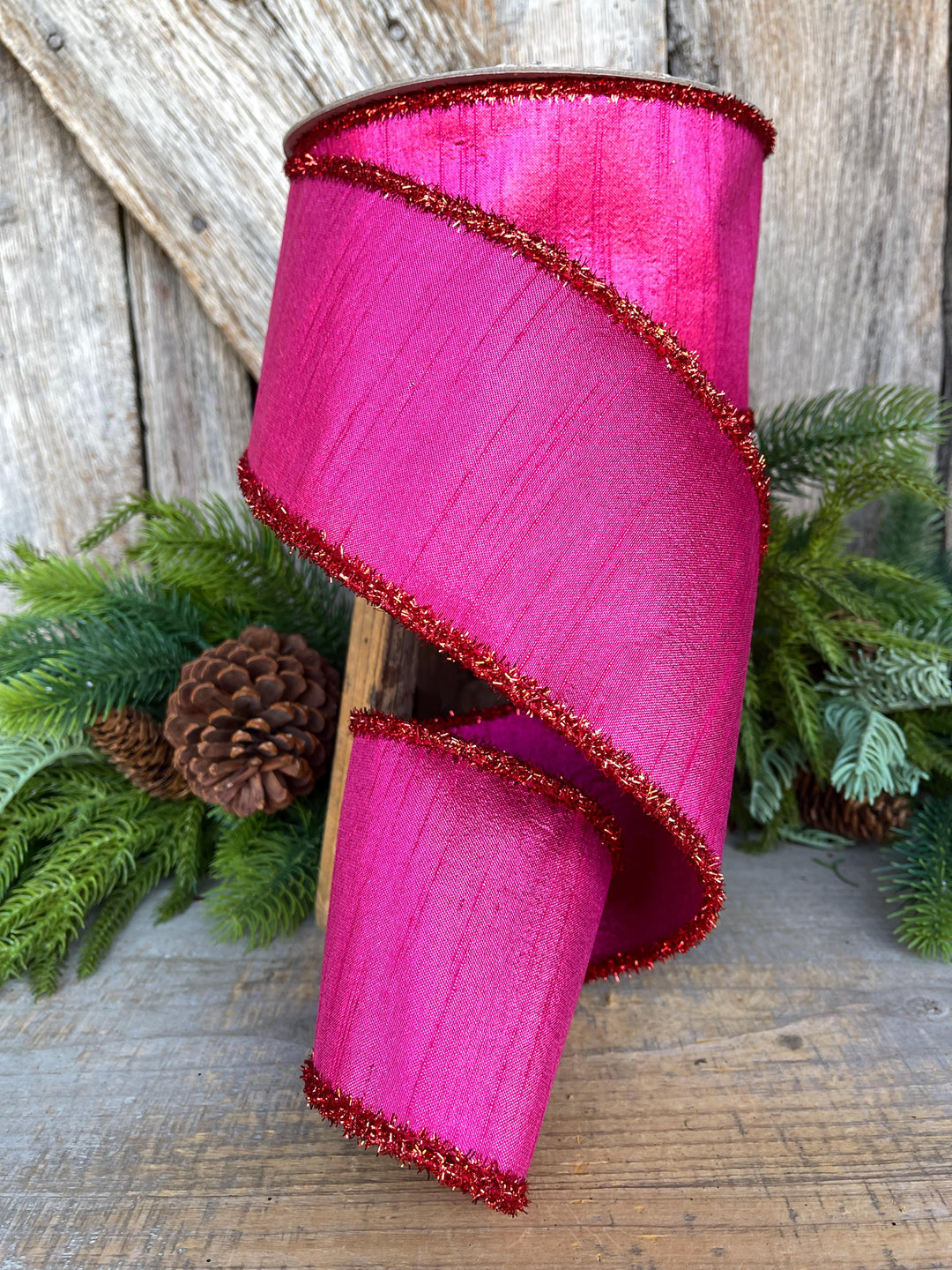 4" Hot Pink Ribbon, Hot Pink &amp; Red Ribbon, Christmas Tree Ribbon