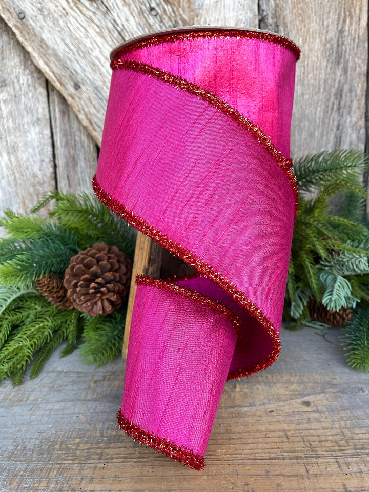 4" Hot Pink Ribbon, Hot Pink &amp; Red Ribbon, Christmas Tree Ribbon