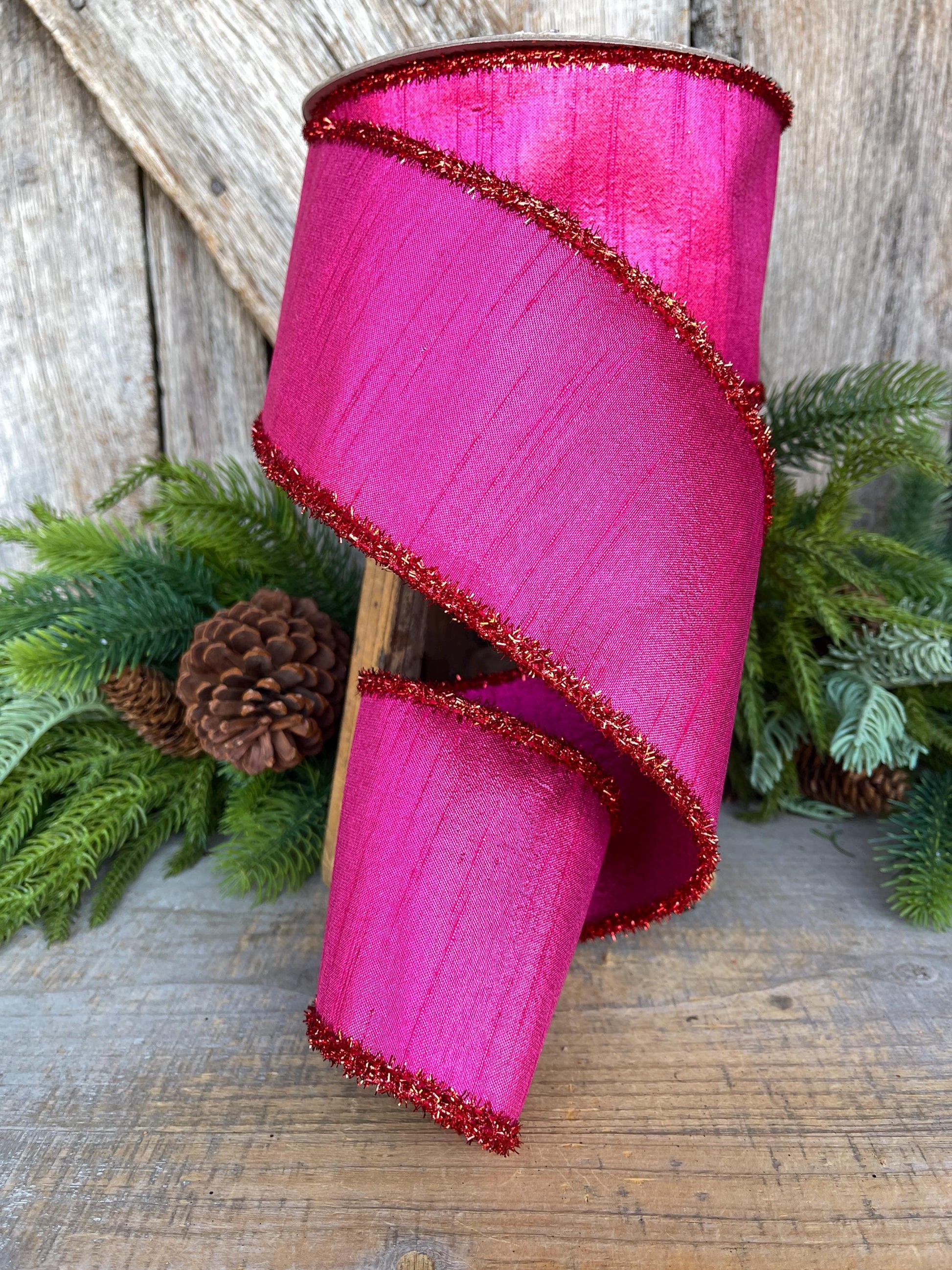 4" Hot Pink Ribbon, Hot Pink & Red Ribbon, Christmas Tree Ribbon, Farrisilk Ribbon,RK792-33