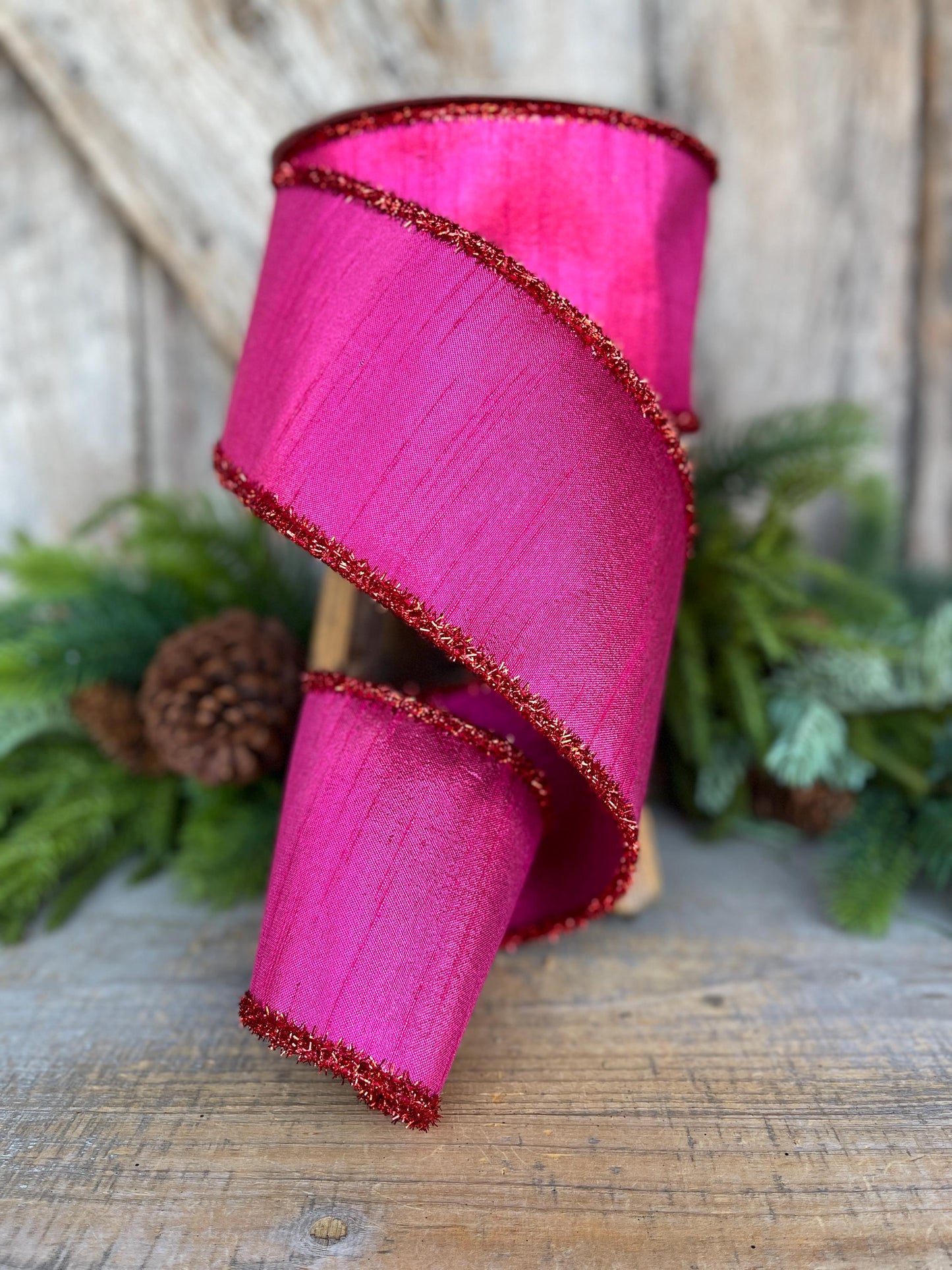 4" Hot Pink Ribbon, Hot Pink & Red Ribbon, Christmas Tree Ribbon, Farrisilk Ribbon,RK792-33