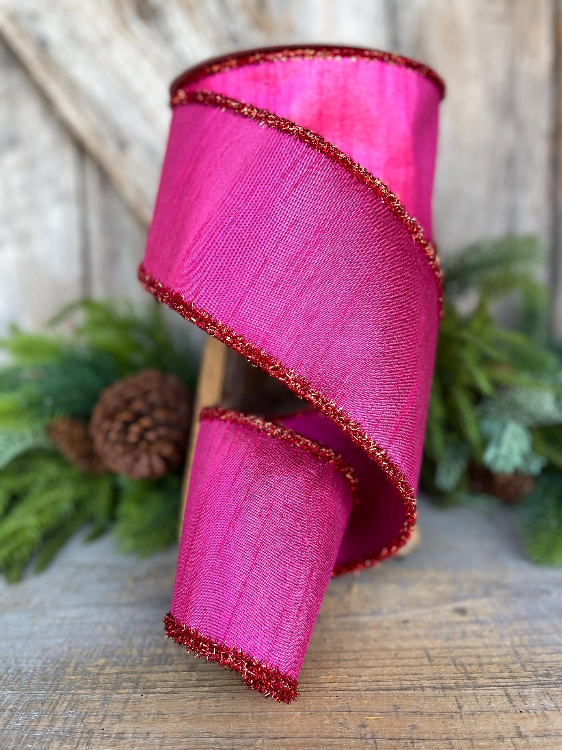 4" Hot Pink Ribbon, Hot Pink & Red Ribbon, Christmas Tree Ribbon, Farrisilk Ribbon,RK792-33