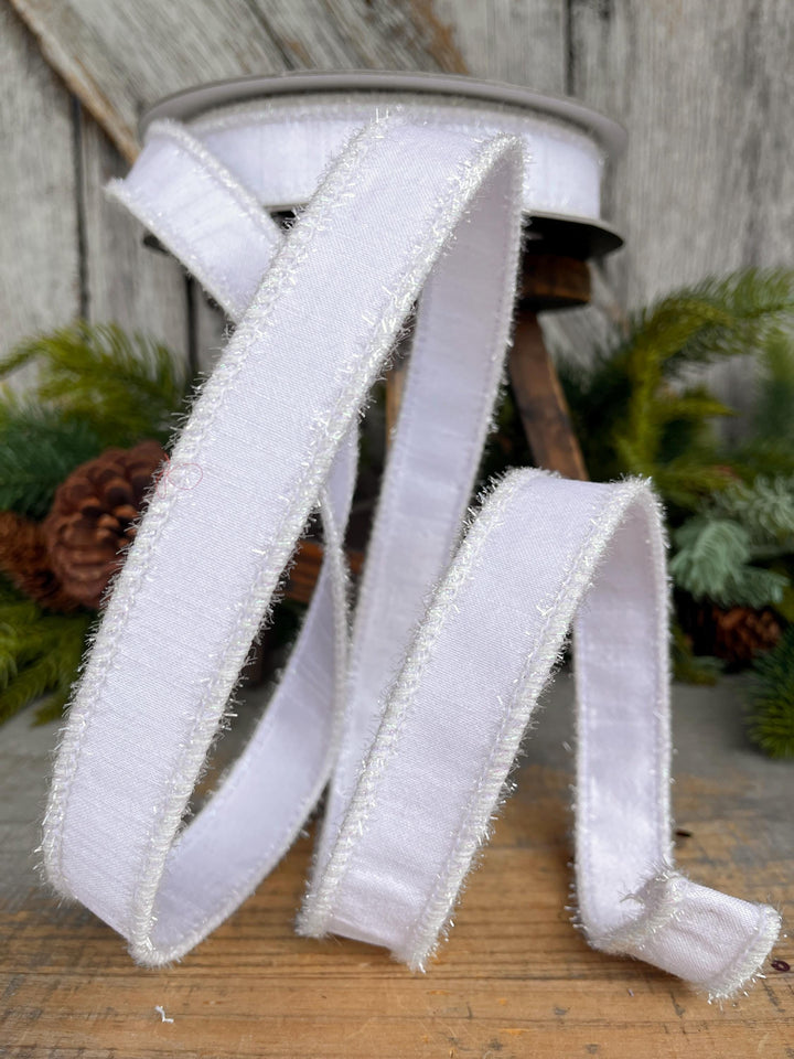 1" White Ribbon, White Iridescent Tinsel Ribbon, Christmas RIbbon