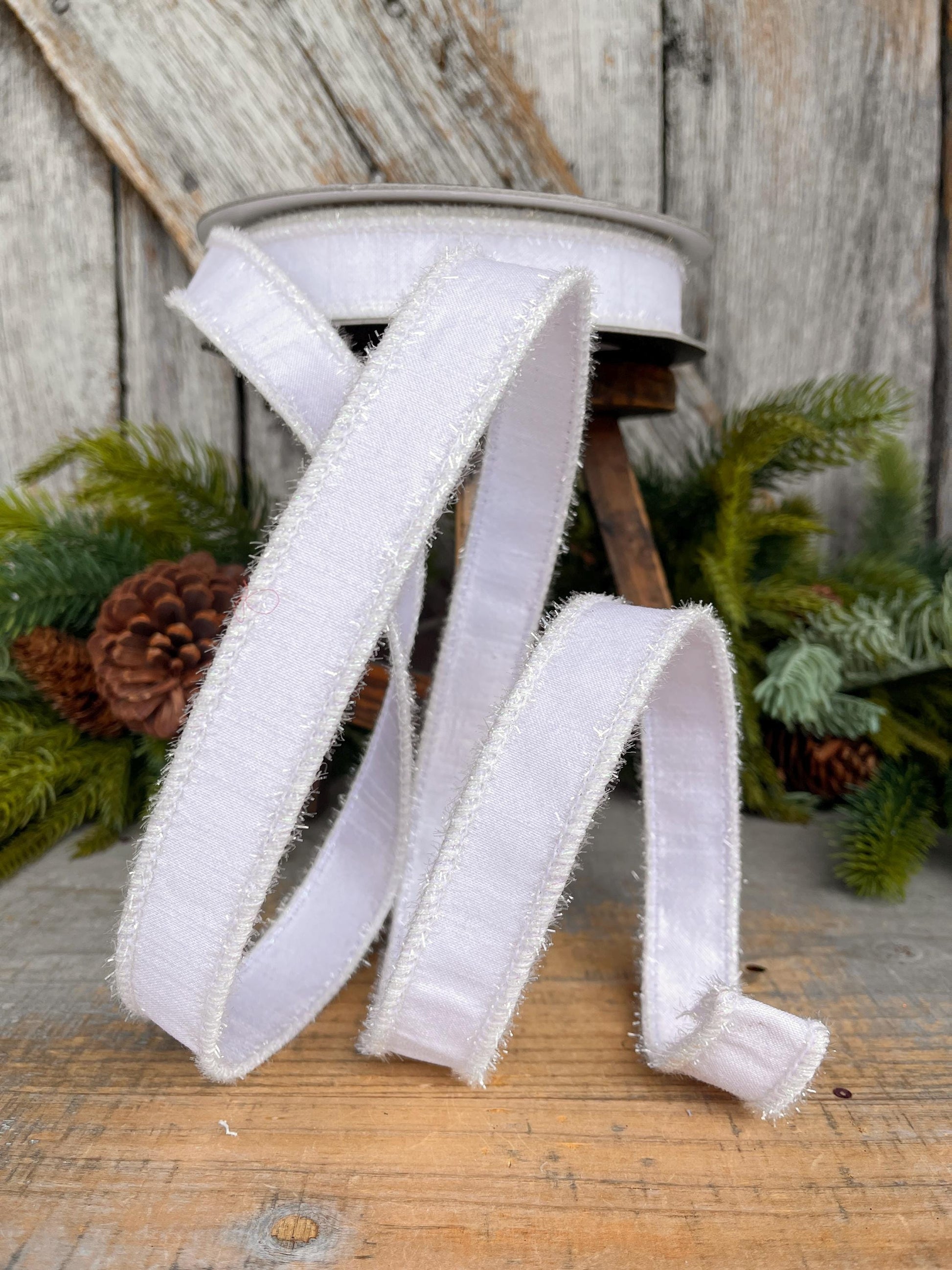 1" White Ribbon, White Iridescent Tinsel Ribbon, Christmas RIbbon, Designer Ribbon, RK790-44